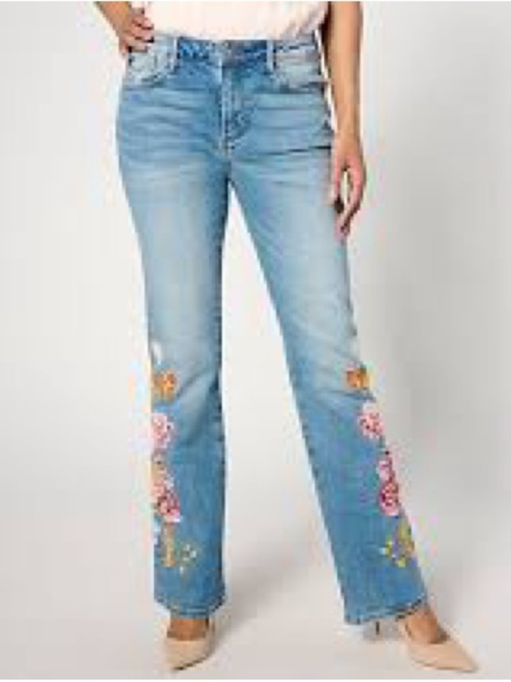 NWT Driftwood Jeans Wyatt Embroidered Flare Floral Blue Pink Size 24 Boho Casual